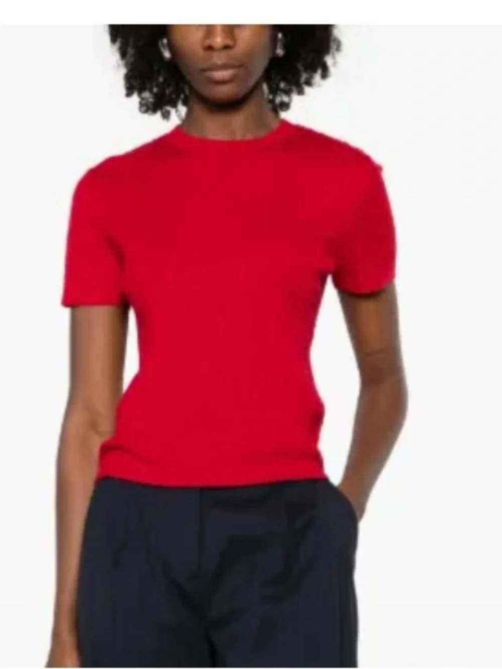 NWT MAJE round neck jumper red cable-knit and pointelle short sleeves size S